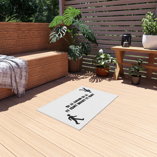 It Isn't What It Isn't phrase Outdoor Rug | Upside Down Figures, Minimal Black Text